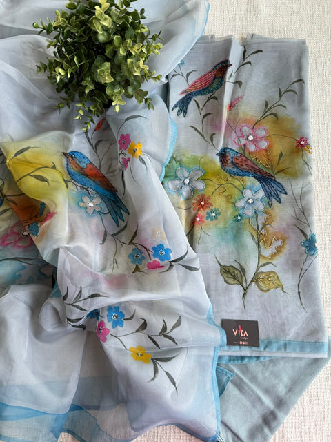 Hand painted organza salwar material