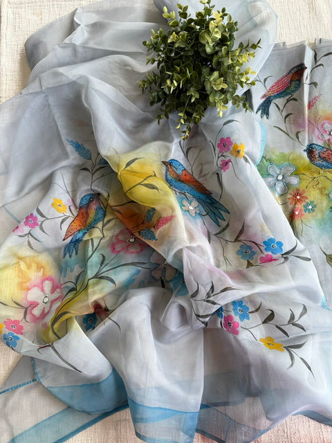 Hand painted organza salwar material