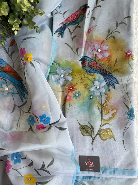 Hand painted organza salwar material