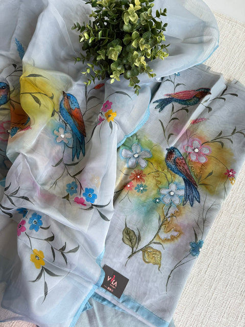 Hand painted organza salwar material