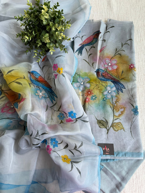 Hand painted organza salwar material