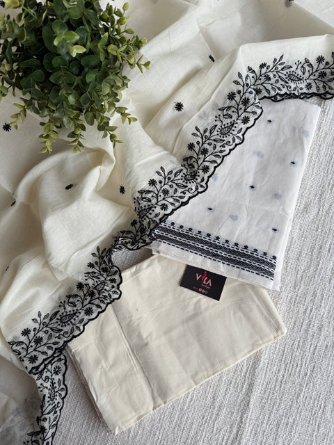 White and black combo cotton suit set