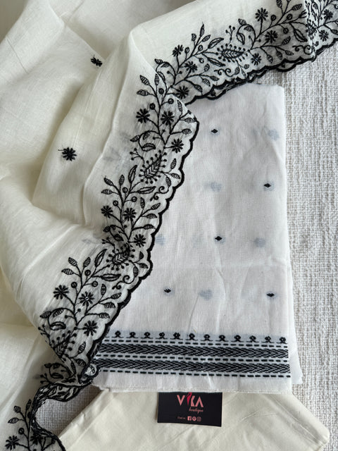 White and black combo cotton suit set