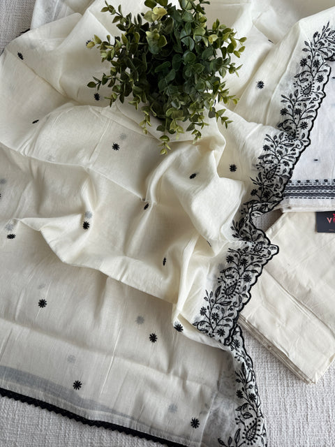 White and black combo cotton suit set