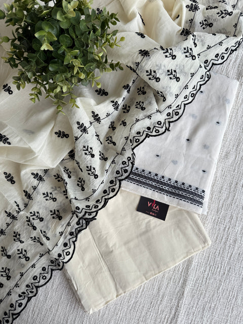 White and black combo cotton suit set