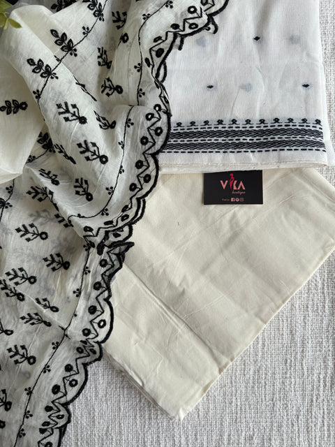 White and black combo cotton suit set
