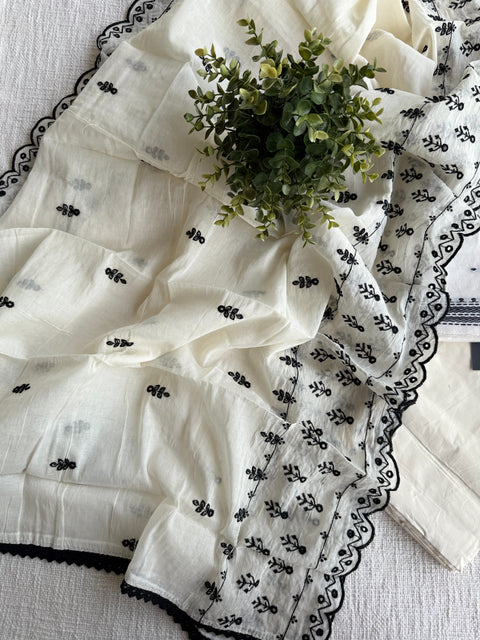 White and black combo cotton suit set
