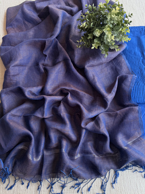 Pintuck silk cotton suit set with linen dupatta