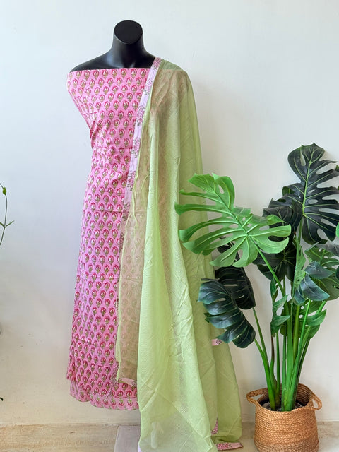 Printed cotton top with kota dupatta