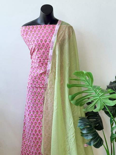 Printed cotton top with kota dupatta