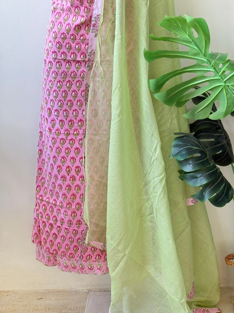 Printed cotton top with kota dupatta