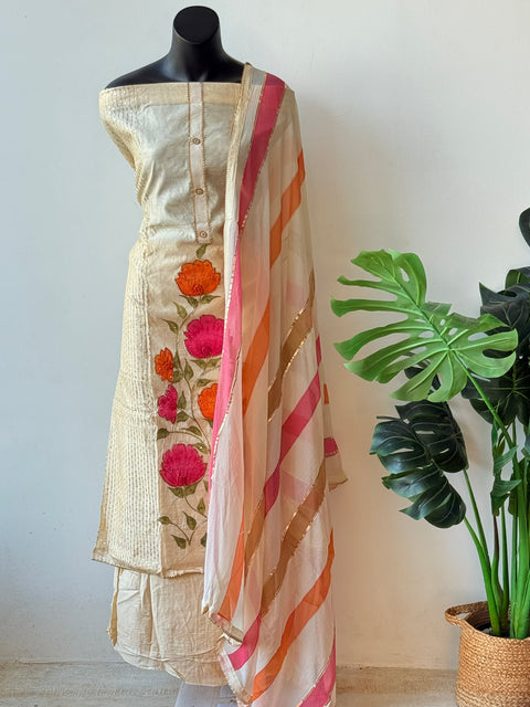 Hand painted chanderi suit material