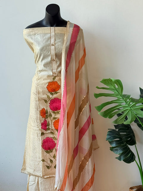 Hand painted chanderi suit material