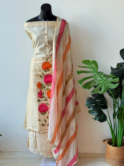 Hand painted chanderi suit material