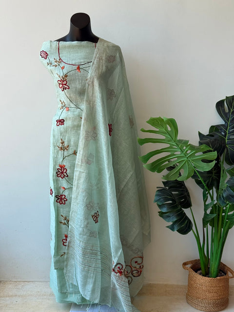 French knot hand emb silk linen sets