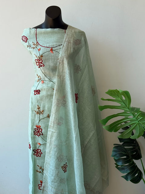 French knot hand emb silk linen sets