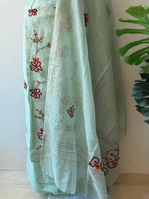 French knot hand emb silk linen sets