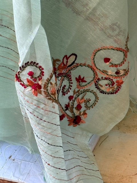 French knot hand emb silk linen sets