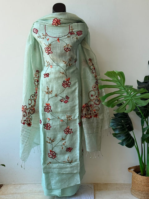 French knot hand emb silk linen sets