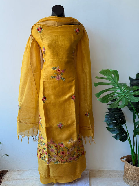 French knot hand emb silk linen sets