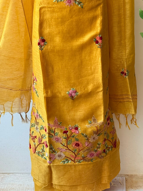 French knot hand emb silk linen sets