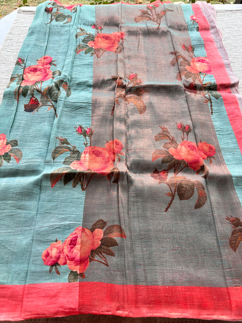 Digital Printed Cotton Linen saree