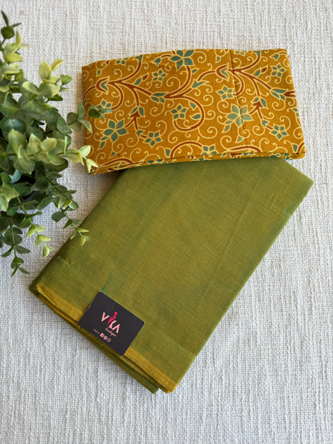Plain Handloom Cotton saree with blouse