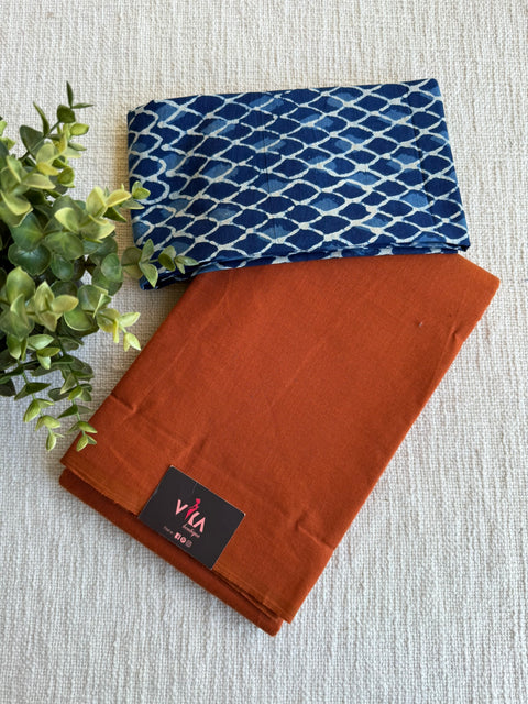Plain Handloom Cotton saree with blouse