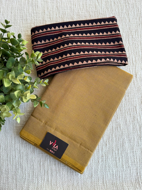 Plain Handloom Cotton saree with blouse