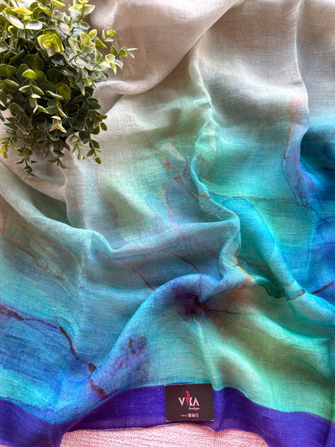Digital Printed Pure Linen saree