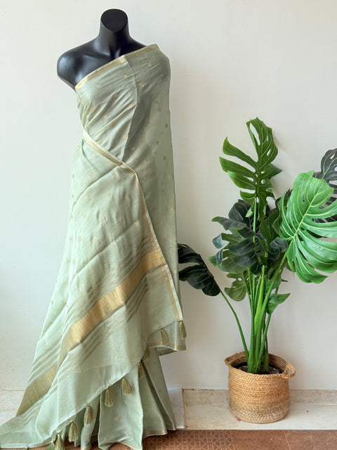 Golden embroidery silk cotton saree