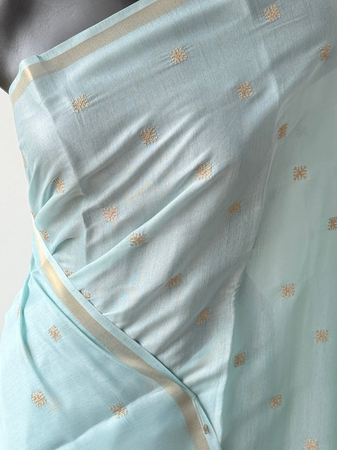 Golden embroidery silk cotton saree
