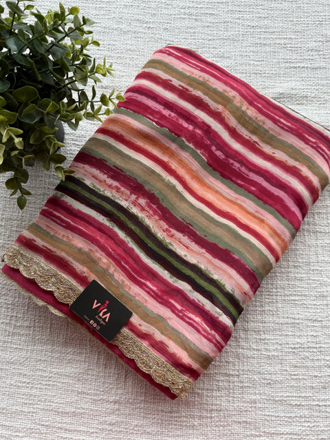 Multi stripes printed georgette saree