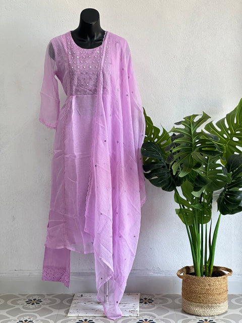 Neck work plain kota cotton suit set