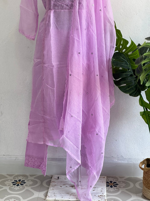 Neck work plain kota cotton suit set