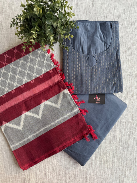 Silk cotton set with ikat cotton dupatta