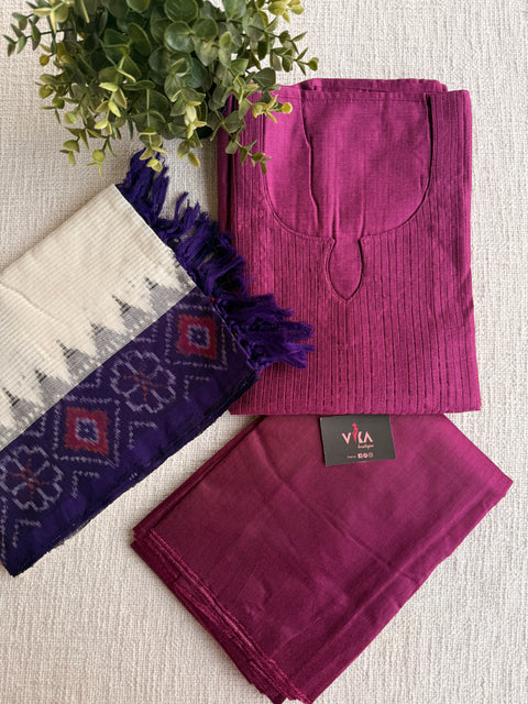 Silk cotton set with ikat cotton dupatta