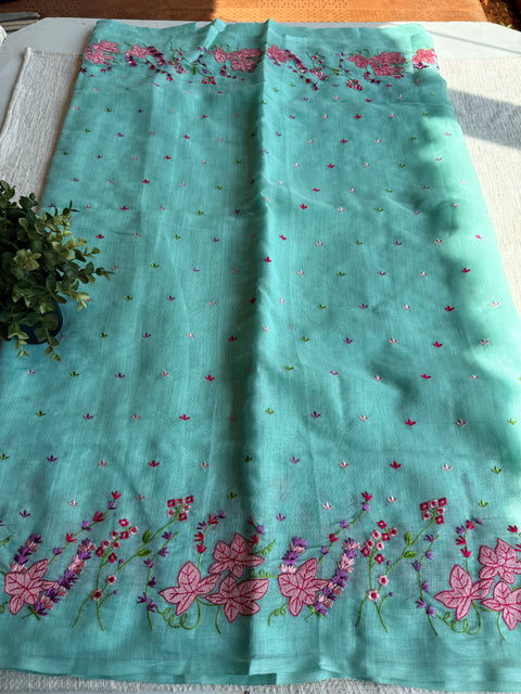 Kana machine emb linen cotton saree