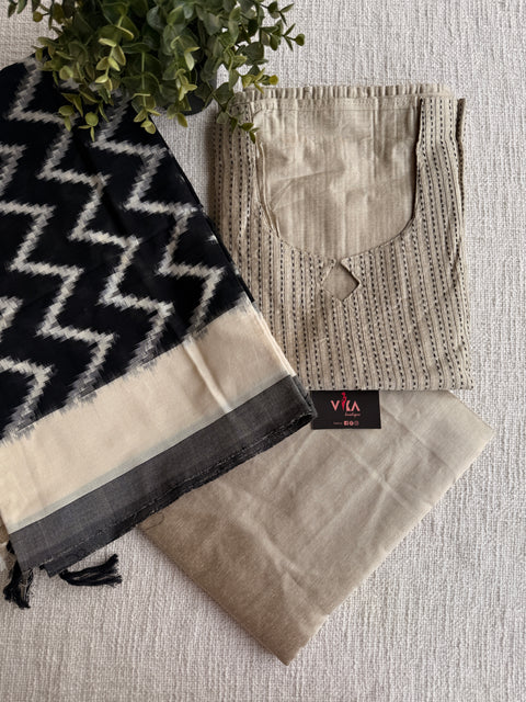 Silk cotton set with ikat cotton dupatta