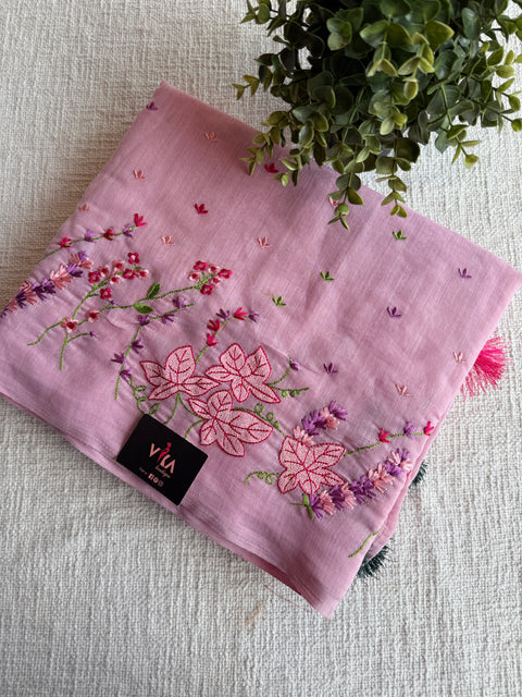 Kana machine emb linen cotton saree