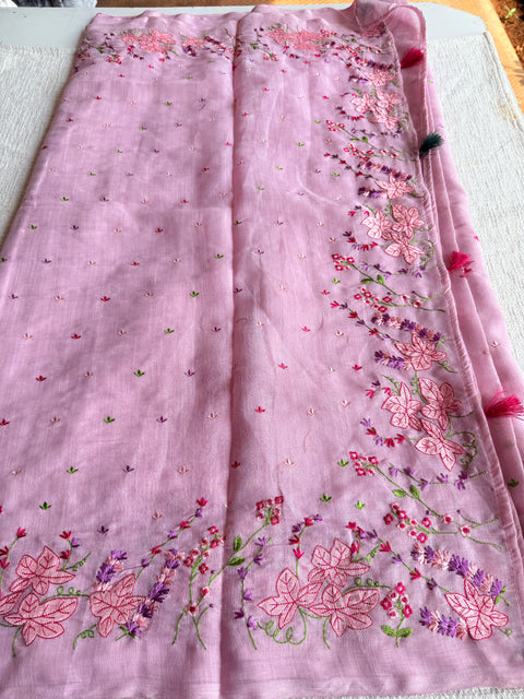 Kana machine emb linen cotton saree