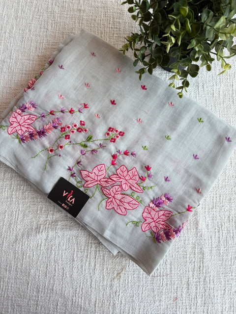 Kana machine emb linen cotton saree