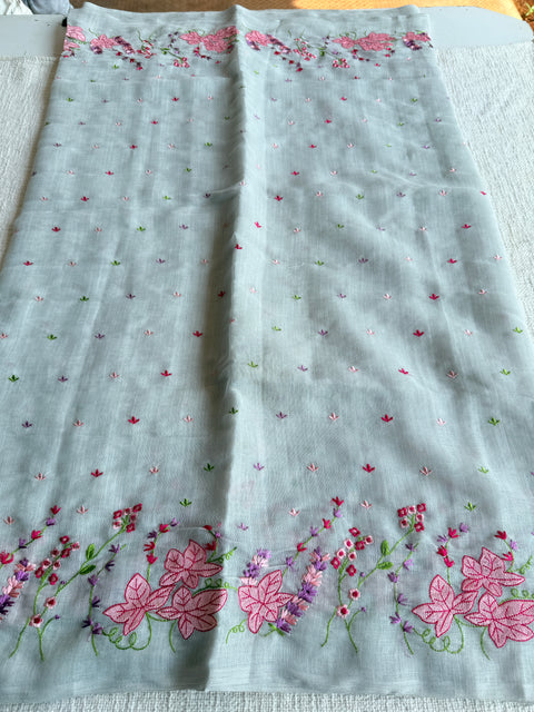 Kana machine emb linen cotton saree