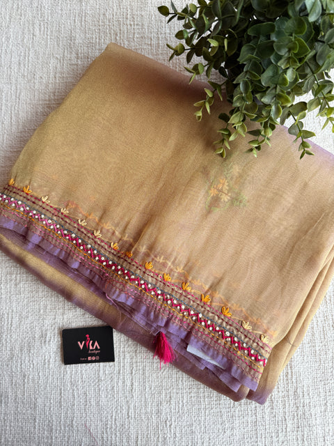 Hand emb shimmer Tissue saree