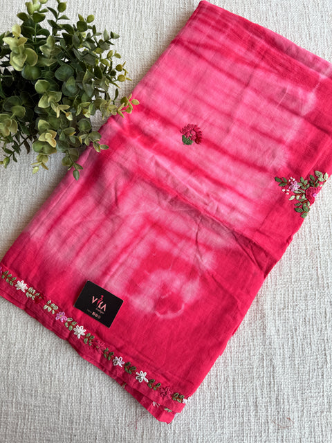Hand emb mul cotton shibori saree