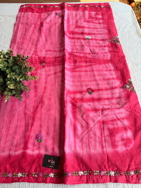 Hand emb mul cotton shibori saree