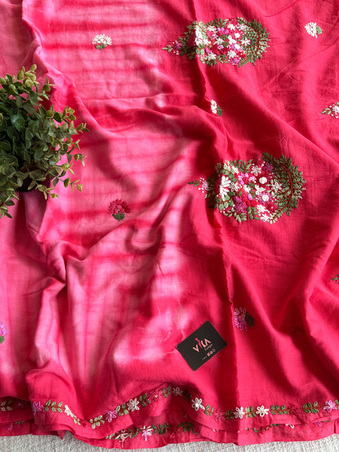 Hand emb mul cotton shibori saree