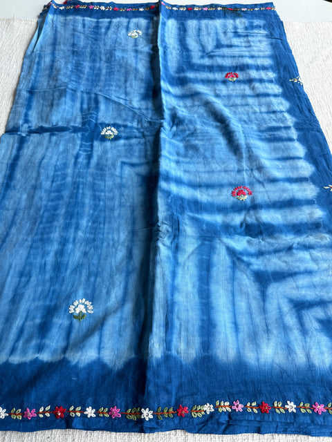 Hand emb mul cotton shibori saree