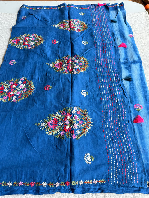 Hand emb mul cotton shibori saree