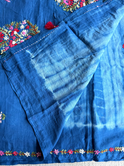Hand emb mul cotton shibori saree